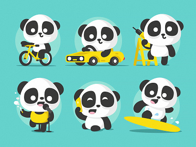 Panda bear bike car character cute diy fluent panda surf zerographics