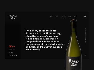 WINERY97 __ Teliani Valley alcohol bottle branding buy now concept dark theme grapes interface landing page layout design logo typography ui uidesign vine vineyard webdesign wine winery wineshop