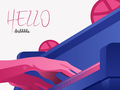 Hello, Dribbble ! design dribbble fingers hello dribbble illustration pianist piano woman