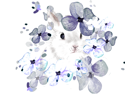 Bunny with flowers bunny drawing hydrangea illustration pet photoshop portrait portrait illustration rabbit