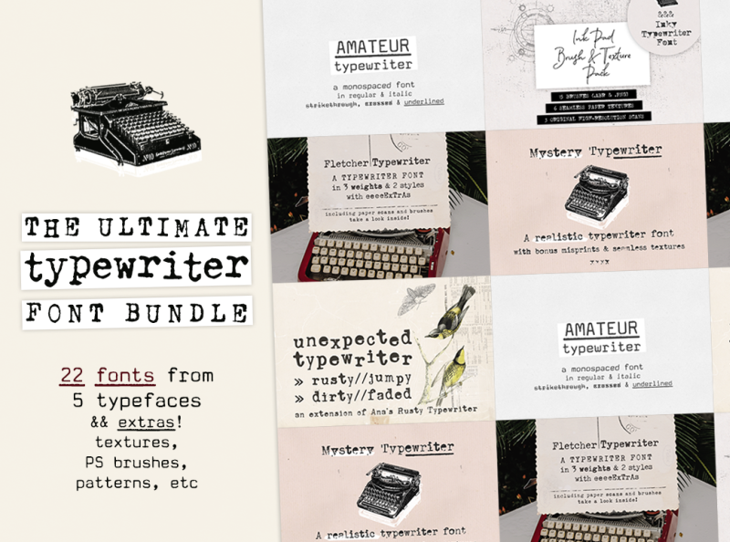 The Ultimate Typewriter Font Bundle by Ana's Fonts on Dribbble