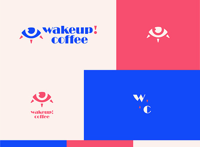 wakeup! coffee logo blue branding coffee coffee company design flat icon illustrator logo logo mark logotype pink portfolio vector