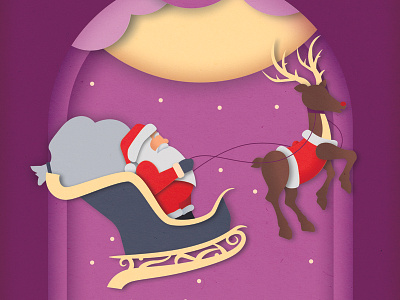 Santa Clause is coming to town! adobe art characters christmas design graphic graphic design illustration illustrator layer art moon night paper art pink reindeer santa santa clause sky sleigh ui