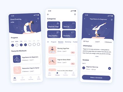 Yoga app - play the prototype on UIGiants.com app illustration mobile app mobile design mobile ui ui ux vector yoga yoga app yoga mobile