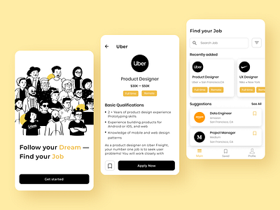 Job Board mobile app android app cards job board job listing job search mobile design onboarding people illustration ui ux