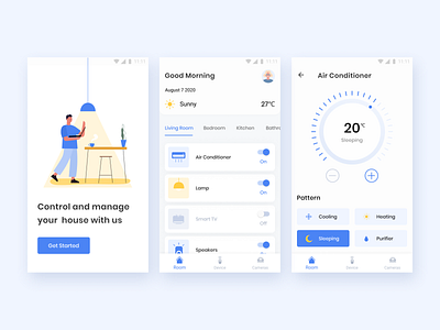 Smart home Android app air conditioner android app control mobile design smart home smart home app switch temperature toggle toggle switch ui