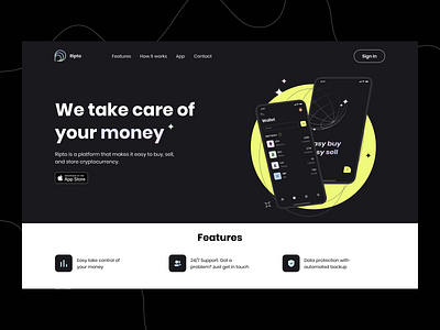 Cryptocurrency app Website app cryptocurrency design landing page neon ui