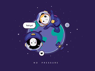 No Pressure animals astronauts cartoon characters cute cute animals earth floating funny illustration illustrator panda sheep space stars