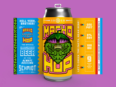 Macho Hop Double IPA 90s beer beer can brand design brand identity illustration logo packaging retro