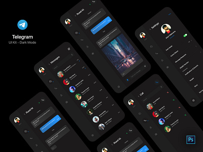 Chat App UI Kit - Dark Mode android app chat chat app chating designer ios message message app messages messenger messenger app mobile app mobile app design telegram ui ui kit ux