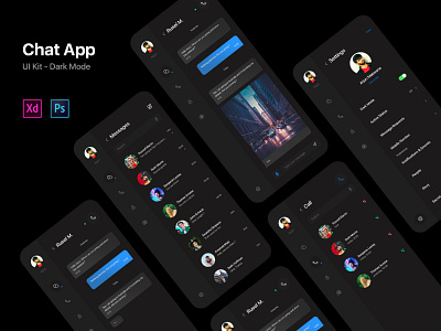 Chat, Messenger App UI Kit Dark Mode android app application chat chat app chating dark dark mode ios message message app messenger mobile app mobile app design mobile application telegram ui ui design ux ux design