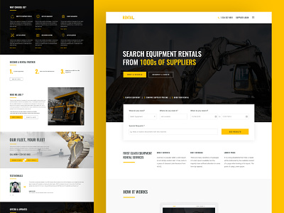 Rental - Equipment on Rent PSD Template creative creative homepage design equipment rental homepage landing landing page landingpage layout design mockup layout mockup template professional landing page rent rental homepage template web templates