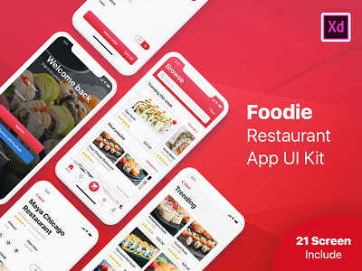 Foodie - Restaurant App UI Kit - Adobe XD adobe xd app creative decent design food restaurant ui ui kit xd