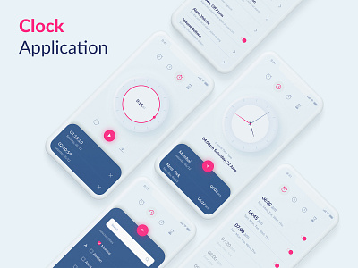 Clock, Alarm Application UI Kit alarm app app design application clock creative design design interface ios iphone layout light mobile ui uiux