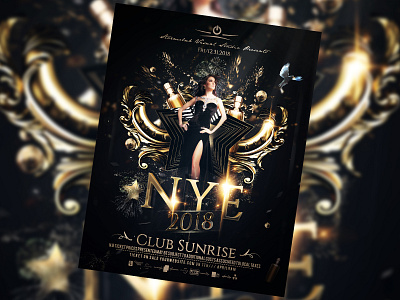 New Years Eve Poster bash champagne christmas party club club flyer dance december decorations dj flyer gold happy holiday merry christmas new year new year 2018 new year party new years eve nightclub nye