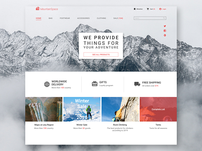 Outdoor Equipment Store adventure climbing concept design e commerce figma homepage mountains online online shop outdoor store travel ui ui ux ux web webdesign website worldwide