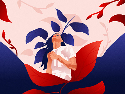 Girl and her Plants Illustration adobe art direction artwork commision design editorial illustration girl drawing graphic design graphic designer graphic designers illustration illustration design illustrator plants illustration red and blue sketch vector vector illustration vector illustrations woman