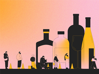 Are alcohol stores a necessity during pandemic ? adobe alcohol bottle canada character character design colors dog editorial glass gradient grain grain texture illustration illustrator line montreal noise quebec vector