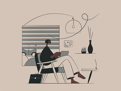 Metta - Working Connected adobe architecture chair character curves design house icon identity illustration illustrator ipad laptop line line art montreal procreate remote remote work work