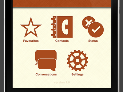 iPhone UI (App Interface Design) #2 app cogs contacts conversation cream fav ios iphone orange settings star texture tick ui