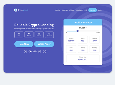 CryptoInvest Hero cryptocurrency landing page ui ux