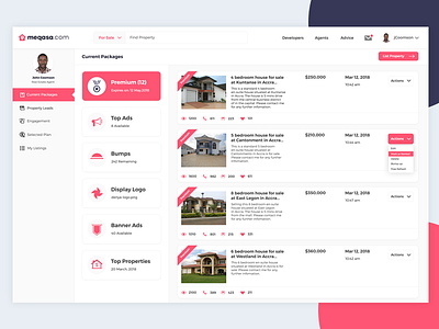 Dashboard (Current Packages) shot. dashboard real estate real estate agent real estate dashboard ui ux web
