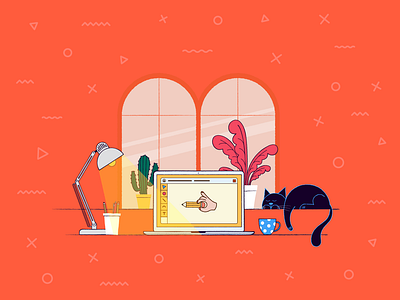 Let's create something! cat designer desktop illustration plant vector