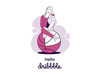Hello Dribbble! ball basketball design first shot girl hello dribble illustration