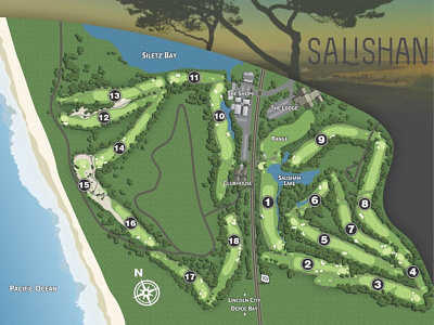 Salishan Resort Golf Course Map cartography city coast course design golf golf course illustraion lincoln map ocean oregon salishan sports