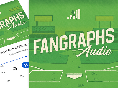 FanGraphs Audio Podcast baseball branding design field grass green illustration layout logo podcast presentation retro sports texture white