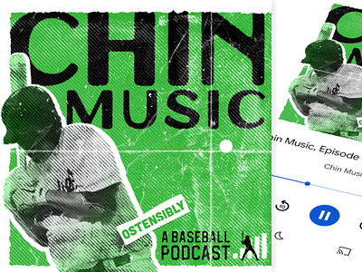 Chin Music Podcast baseball batter branding design green green and white halftone logo music podcast punk rock sports texture white
