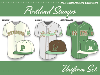 Portland Stumps Uniform Set baseball design logo portland sports stumps team concept typogaphy uniforms