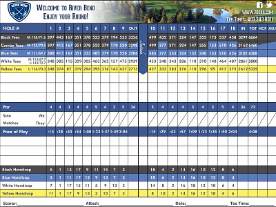 River Bend Golf and Rec Scorecard golf golf course layout layout design scorecard typography