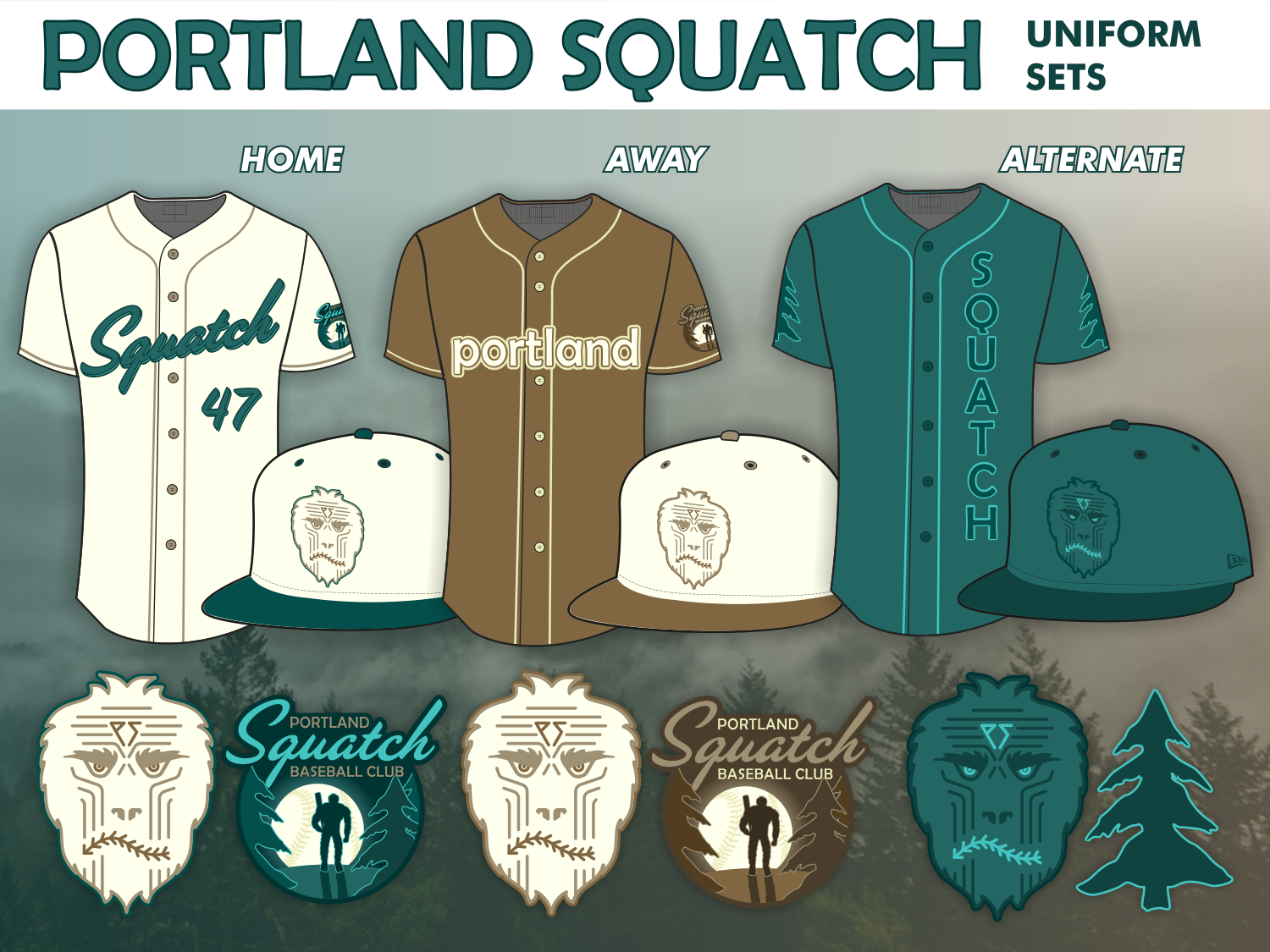 Portland Squatch Baseball Club: Uniform Sets by Luke Hooper on
