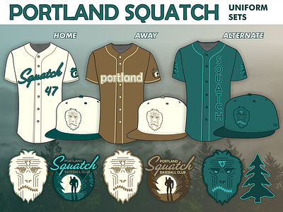 Portland Squatch Baseball Club: Uniform Sets baseball color design illustration jersey logo portland sasquatch sports squatch team concept uniform