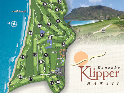 Kaneohe Klipper Golf Course Map beach course design golf green hawaii illustration kaneohe map oahu sports texture water