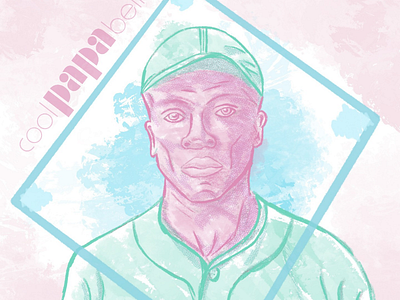 Baseball Hall of Famer: Cool Papa Bell baseball bell blue cool drawing face fame hall illustration papa pastels pink procreate purple shading texture typography