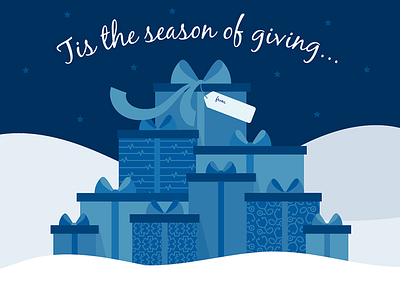Tis The Season Holiday Card blue christmas gift give healthcare holiday medical present ribbon snow