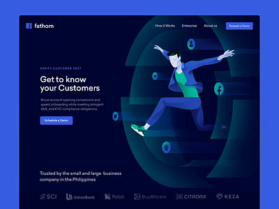 KYC Landing Page & Illustration blue customer fintech illustration know kyc landing layout page royal blue ui website