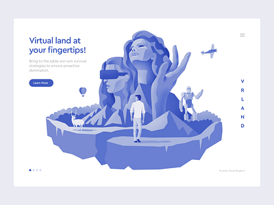 VR Land Web Exercise 3d blue floating girl illustration island landing landing page landing page concept monochromatic virtual reality vr website