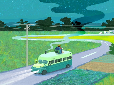 Country bus 插图 活版印刷 绘画
