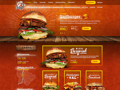 fatcat burger website burger featured food header map navigation price site slider slideshow webdesign wood