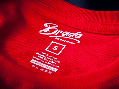 BRADA clothing label brand clothing design label logo print red shirt size tshirt typo