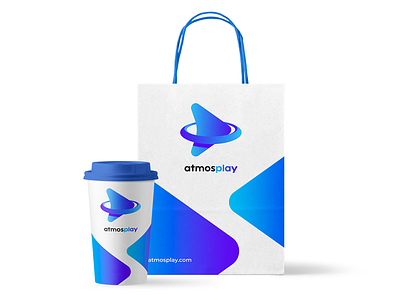 atmosplay branding app logo bag blue brand design branding coffee cup cup gradient logo logo paper