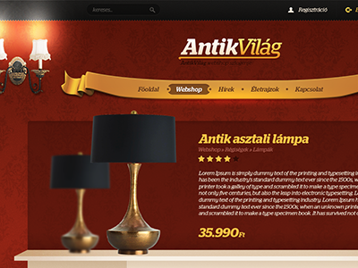 antique webshop header antique featured header item lamp layout lights navigation product red search web webshop yellow