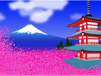Mt. Fuji & Cherry Blossom/Japan Landscape Illustration art design illustration illustrator japan landscape illustration mt. fuji photography vector