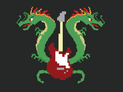Double Dragon Rock Show Illustration 8bit dragon flyer guitar illustration