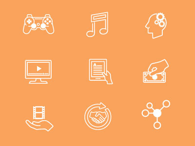 Icons proposal for Knetik Media business commerce delivery engagement gaming icons media platform