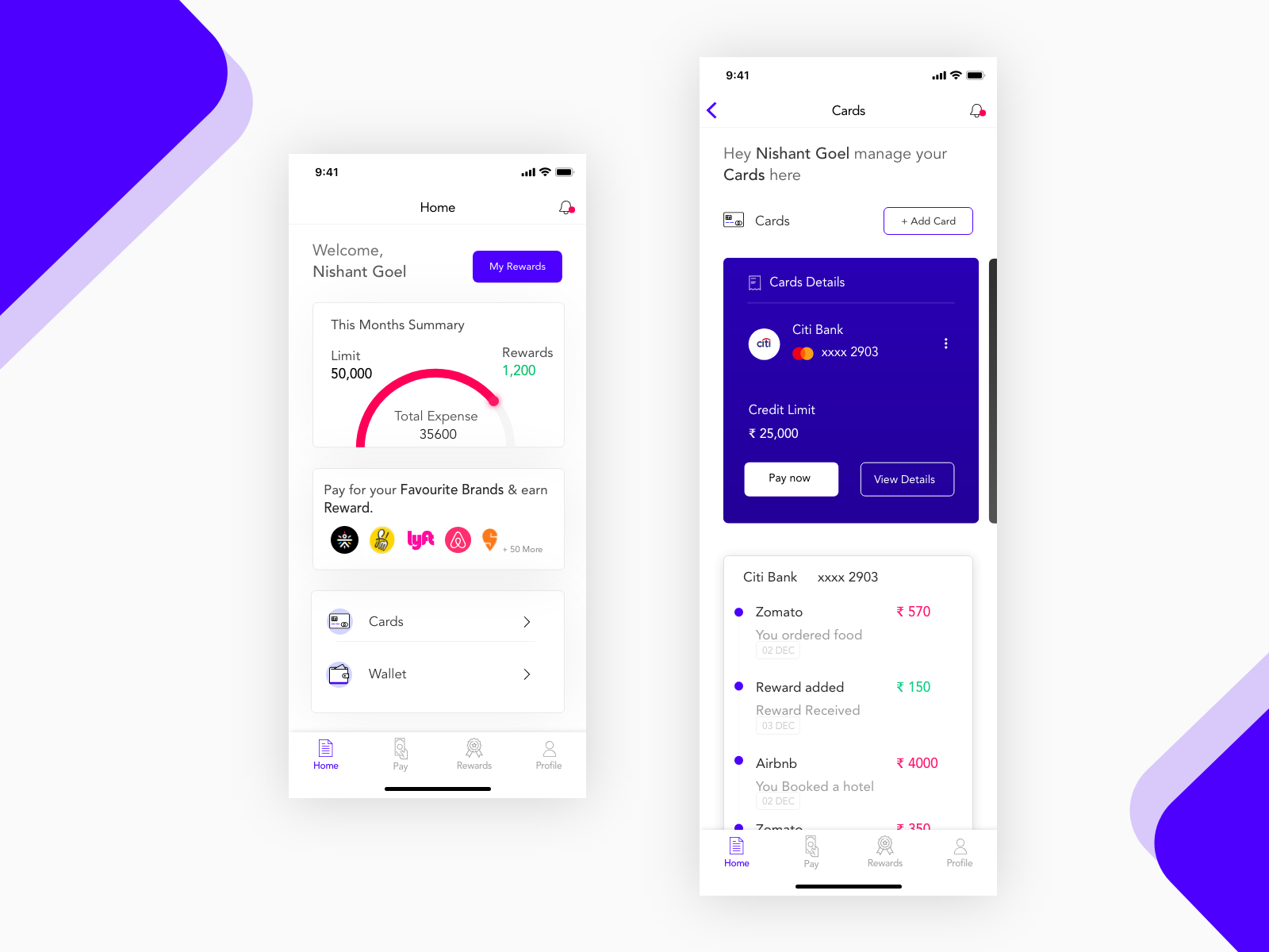 Payment & Wallet App design by Nishant Goel on Dribbble