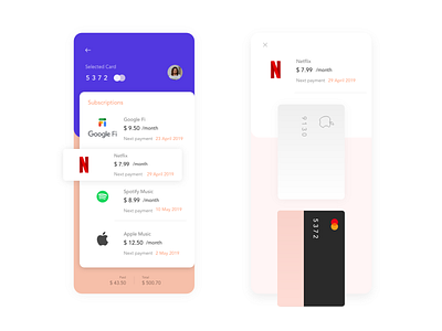 Subscriptions Manager App design